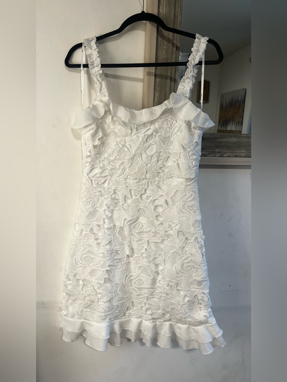Lulu's White Floral Lace Ruffle Strap Sundress